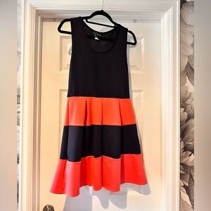 French Atmosphere Black and Red Striped Casual Dress
